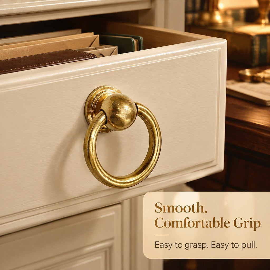 Brass Drop Ring Pulls, 1.6 Inch Antique, 2Pcs