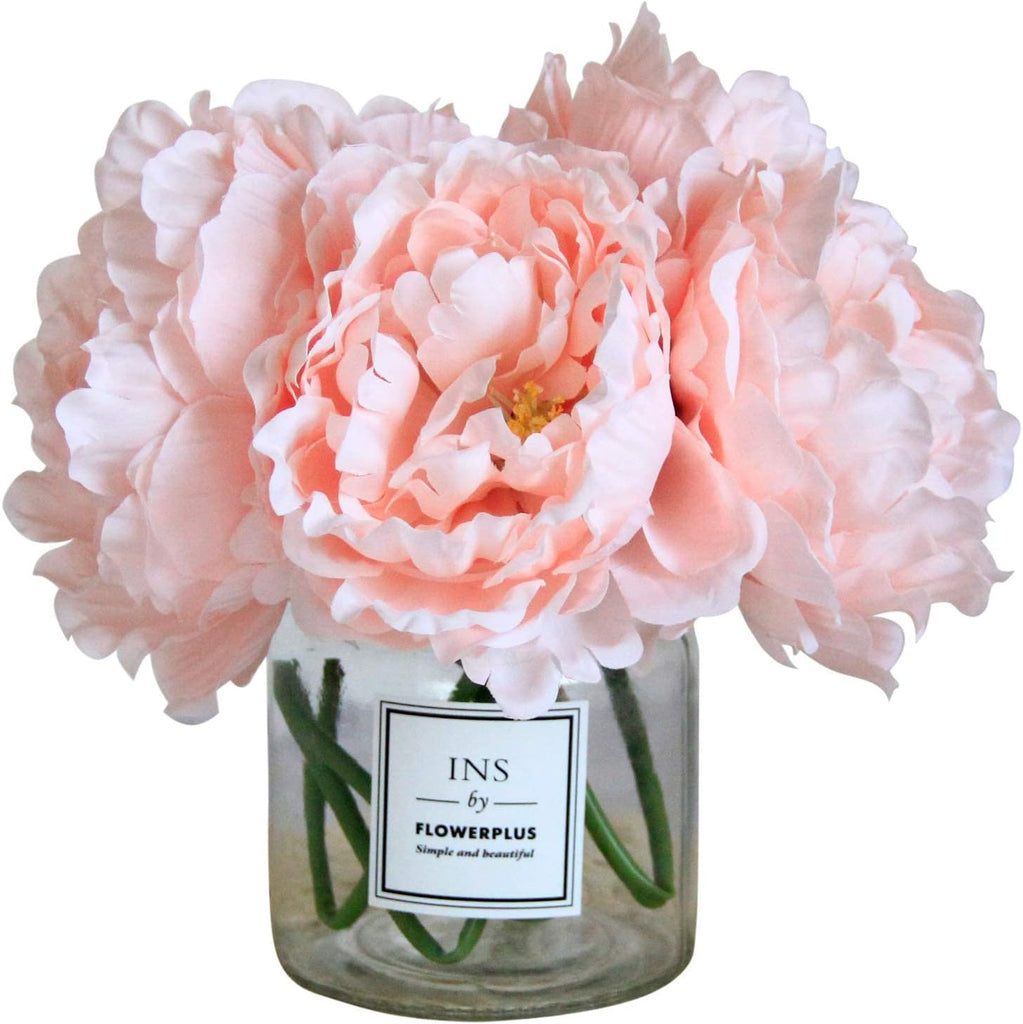 Artificial Peony Decoration, Faux Peonies with Stems, Silk Flowers Bouquet for Wedding Decoration and Flower - Set of 5