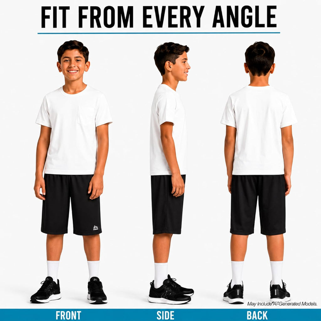 Boys 2 Pack Breathable Mesh Basketball Shorts with Pockets, Kids Gym