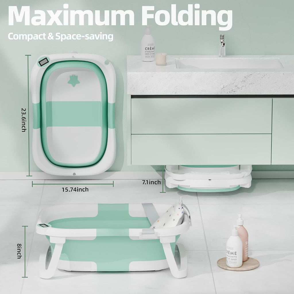 Collapsible Baby Bathtub with Thermometer, 0-36 Months, Turquoise