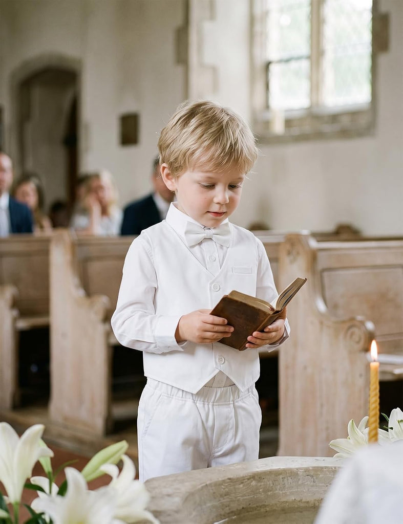 Toddler Boy Formal Suit 4pcs Vest, Shirt, Pants, Bow Tie