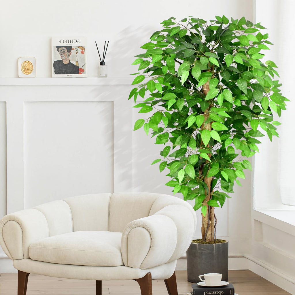 5ft Ficus Artificial Trees with Natural Curved Trunks, 60" Tall Lush Faux Tree Decor Indoor, Green Lifelike Fake