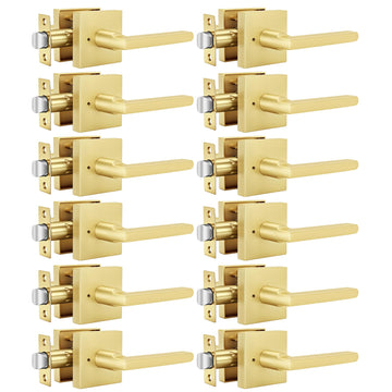 Brushed Gold Door Handles Interior, Privacy Bedroom - 12 Pack