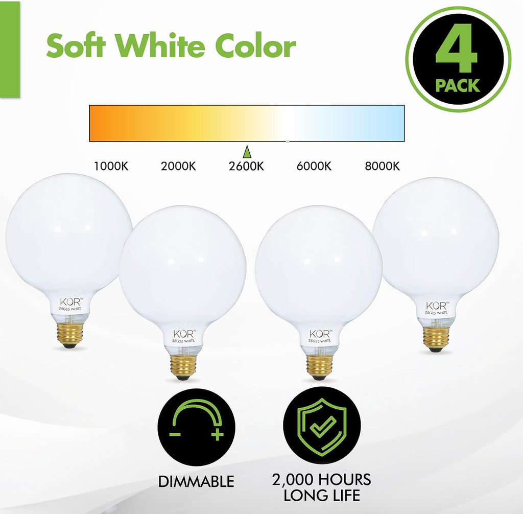 (4 Pack) G25 Incandescent Incandescent Light Bulb 2700K Soft Light, Decorative Globe Light Bulbs,E26 Medium Base