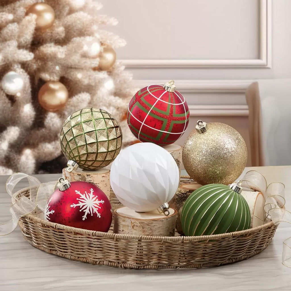 6-Piece Shatter Resistant 6-inch Ornaments Red/Green