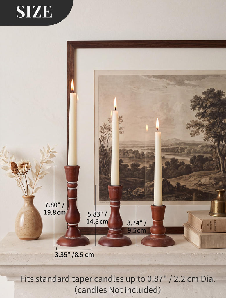 Rustic Wood Candlestick Holders: Set of 6 for Taper Candles