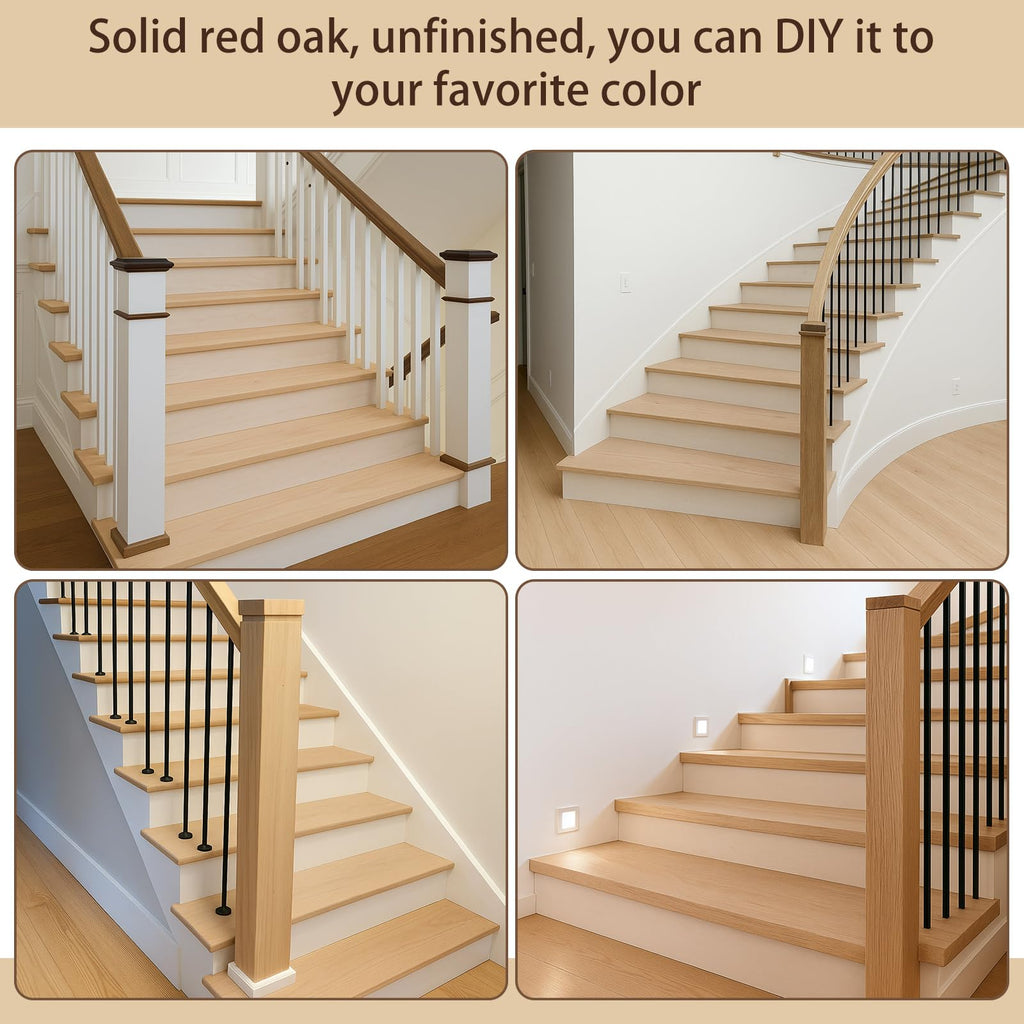 Red Oak Solid Wood Stair Tread with Small (3/4") Profile Oak Treads (60in, Bullnose Stairs Treads, )