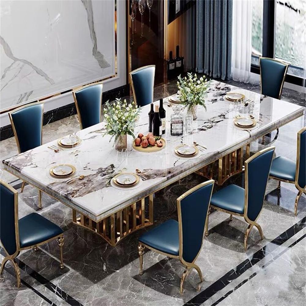 Luxury Style Marble Dining Table Modern Rectangle Kitchen Dining Room Table Gold Metal Pedestal Table-Table
