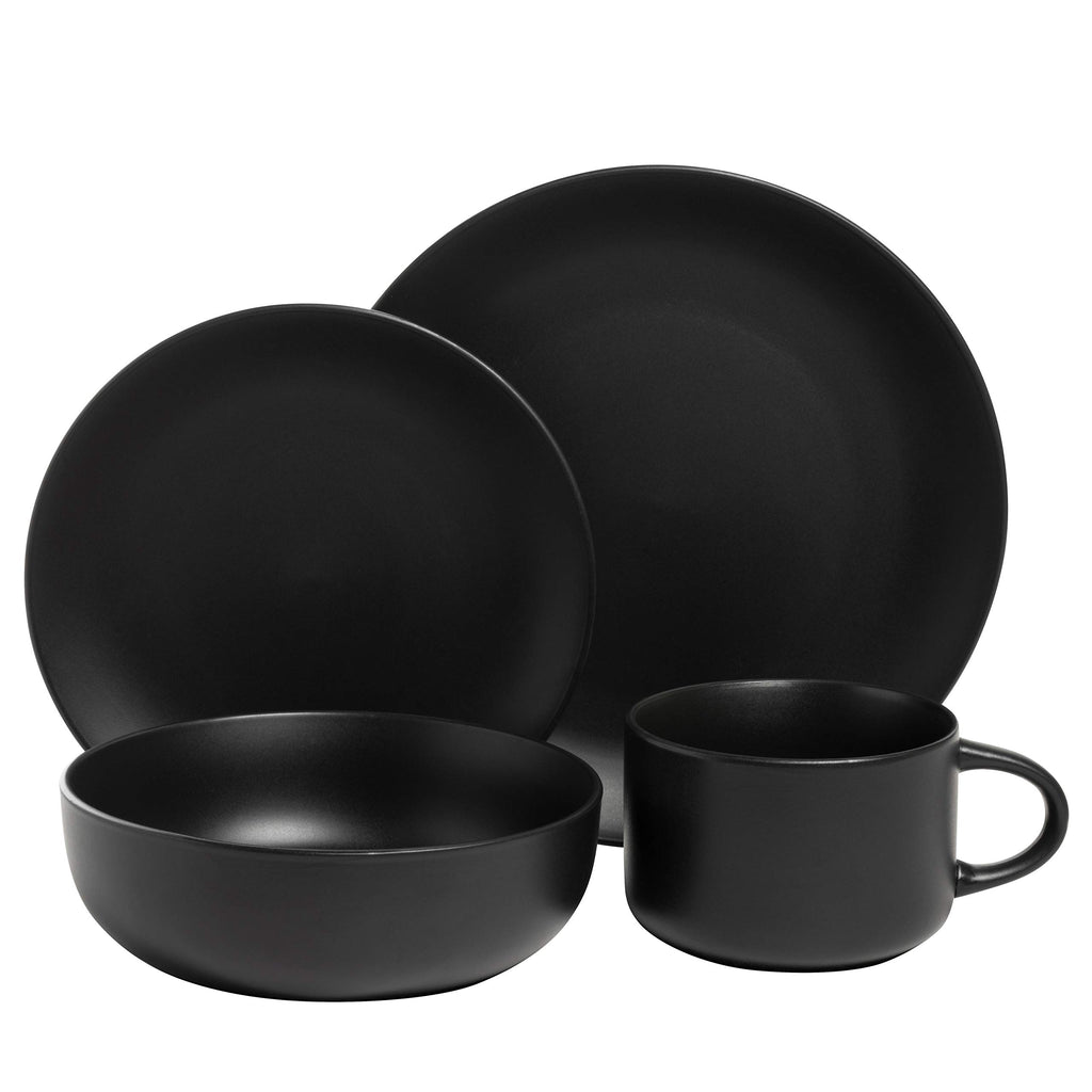 Wazee Matte 16 Pc Coupe Dinnerware Set, Matte Black