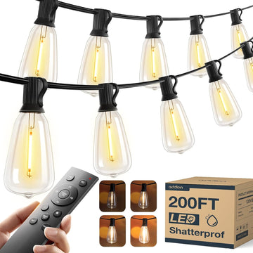 200FT(50FT*4) Outdoor String Lights ST38 LED with Remote Waterproof