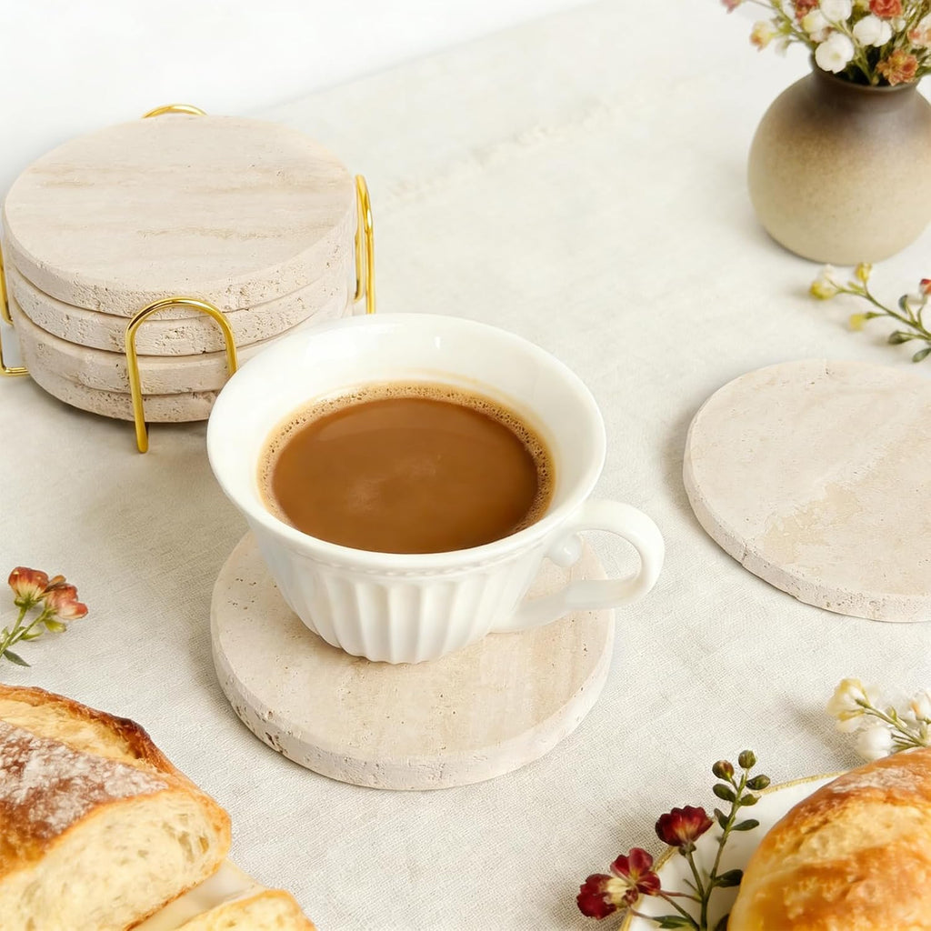 Natural Travertine Marble Coasters-4" Round - Set of 6