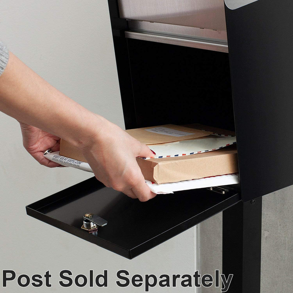 Signal - Stainless Steel Post Mount Modern Design Mailbox with Lock and Key Extra Large Letterbox Rust Proof for Modern