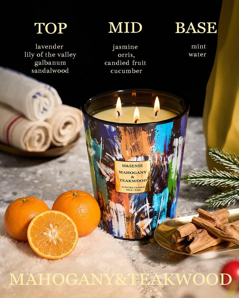 Teakwood Scented Soy Candle, Large 3-Wick 35oz Candles - Set of 35