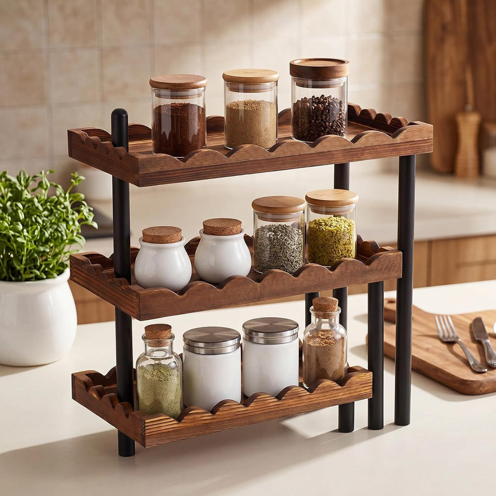 3 Tier Serving Tray & Wood Display Risers for Party,Rotatable Cupcake Stand