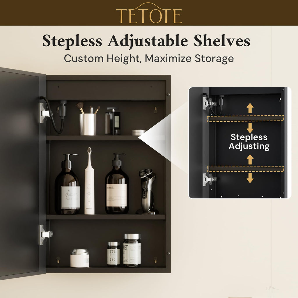 Black Lighted Medicine Cabinet Mirror 60 x 30 Led Medicine Cabinet Recessed or Wall Mounted with 3 Door, Tempered