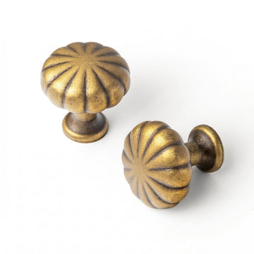 Antique Brass Cabinet Knobs 1-1/4 Inch Vintage Round Pumpkin, 6 Pack