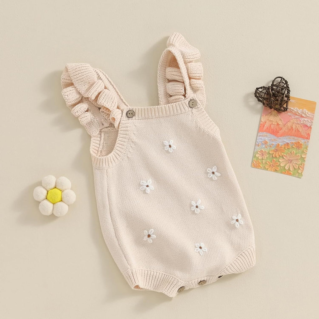 Newborn Infant Baby Girl Summer Romper Sleeveless Floral Knitted Bodysuit One Piece Jumpsuit Baby Girl Overalls