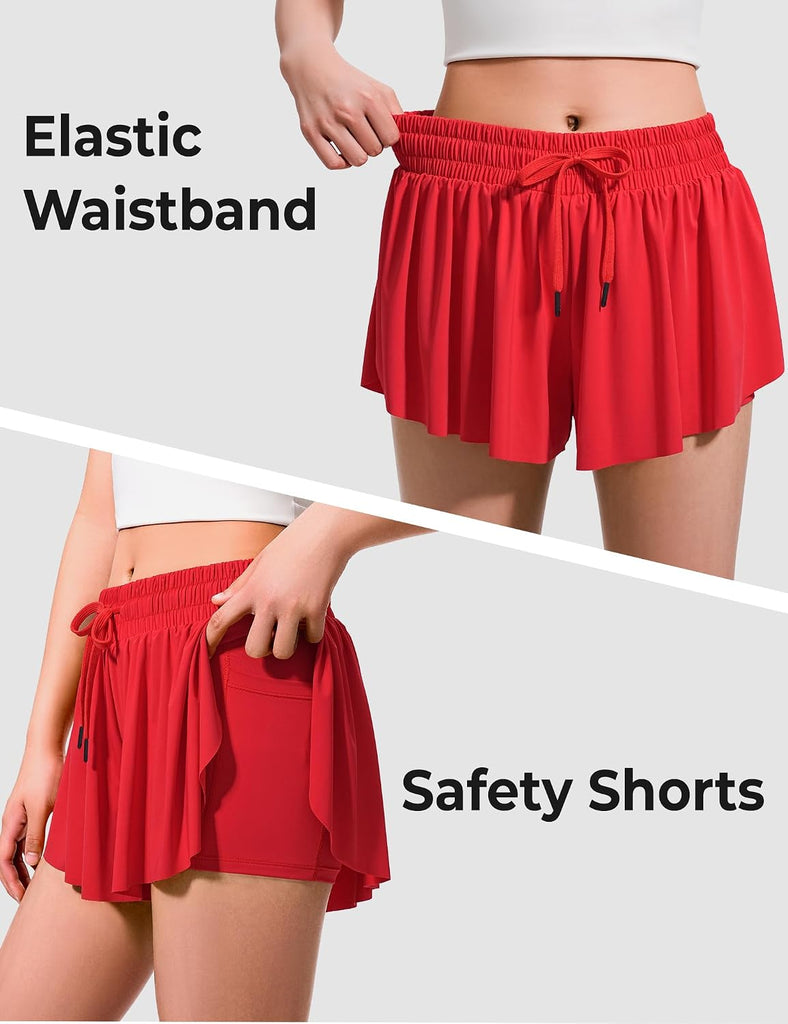 Girls Flowy Shorts Kids Athletic Butterfly Shorts with Pockets in-1