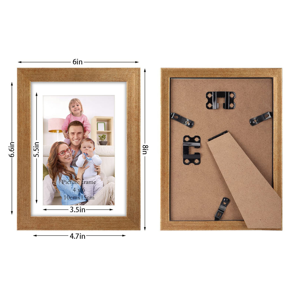 4x6 Picture Frame Set of 4 Antique Gold, 5x7 Matted to 4 x 6 Photo with Mat or 5 x 7 Without Mat for Wall or Tabletop