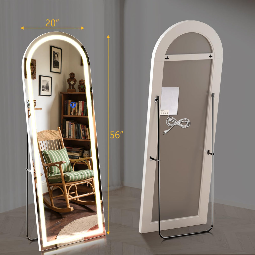 Arch Full Length Standing Mirror with LED Lights, 56"x20" Lighted Mirror with Dimming & 3 Color Lighting, Tall Mirror