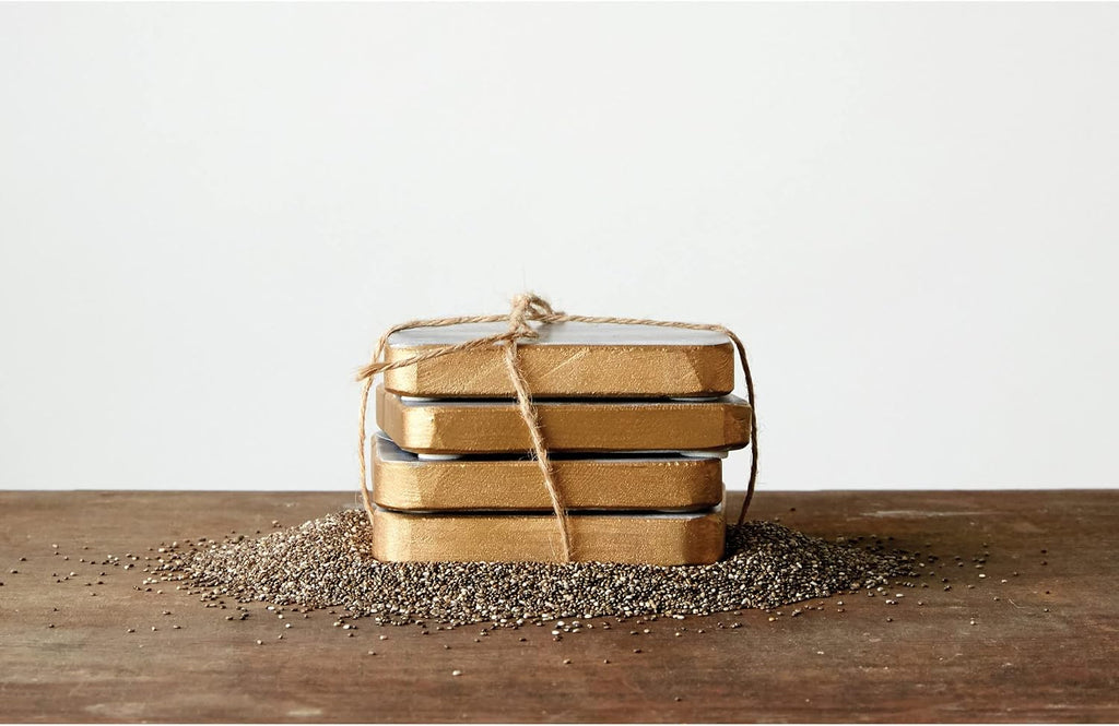 Grey Marble Coasters with Gold Edges - Set of 4