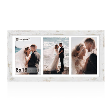 8x16 Picture Frame, Collage Three 5x7 with Mat, Real Glass, 1 Pack