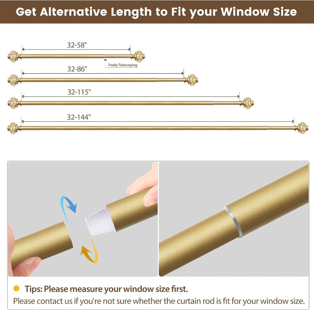 Curtain Rods 32 to 58 Inches (2.6-4.8ft), 7/8 Inch Telescoping Splicing Drapery Rods for Windows 20 to 54 Inch