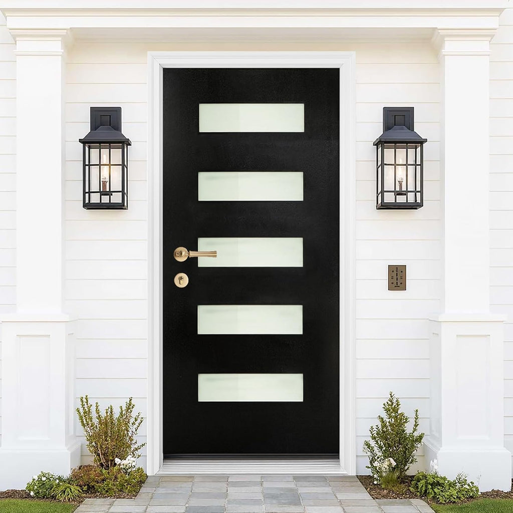 36" x 80" Fiberglass Entry Door, Modern Front Door with Vinyl Frame & Brickmould, Black Finished Knock-Down Fiberglass