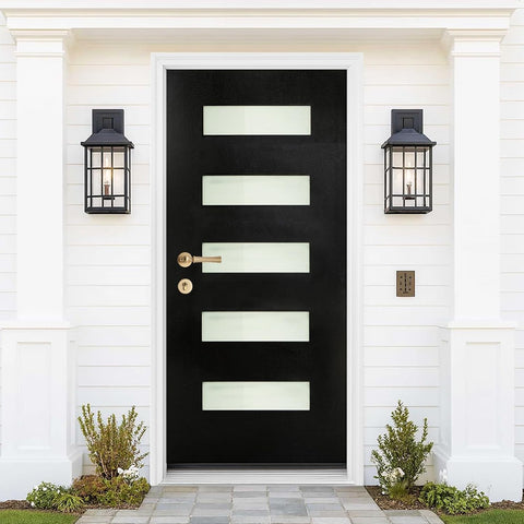 36" x 80" Fiberglass Entry Door, Modern Front Door with Vinyl Frame & Brickmould, Black Finished Knock-Down Fiberglass