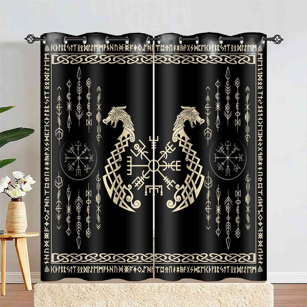 Nordic Vikings Curtains, Twins Dragons Curtains, 42x84inches, 2 Panels