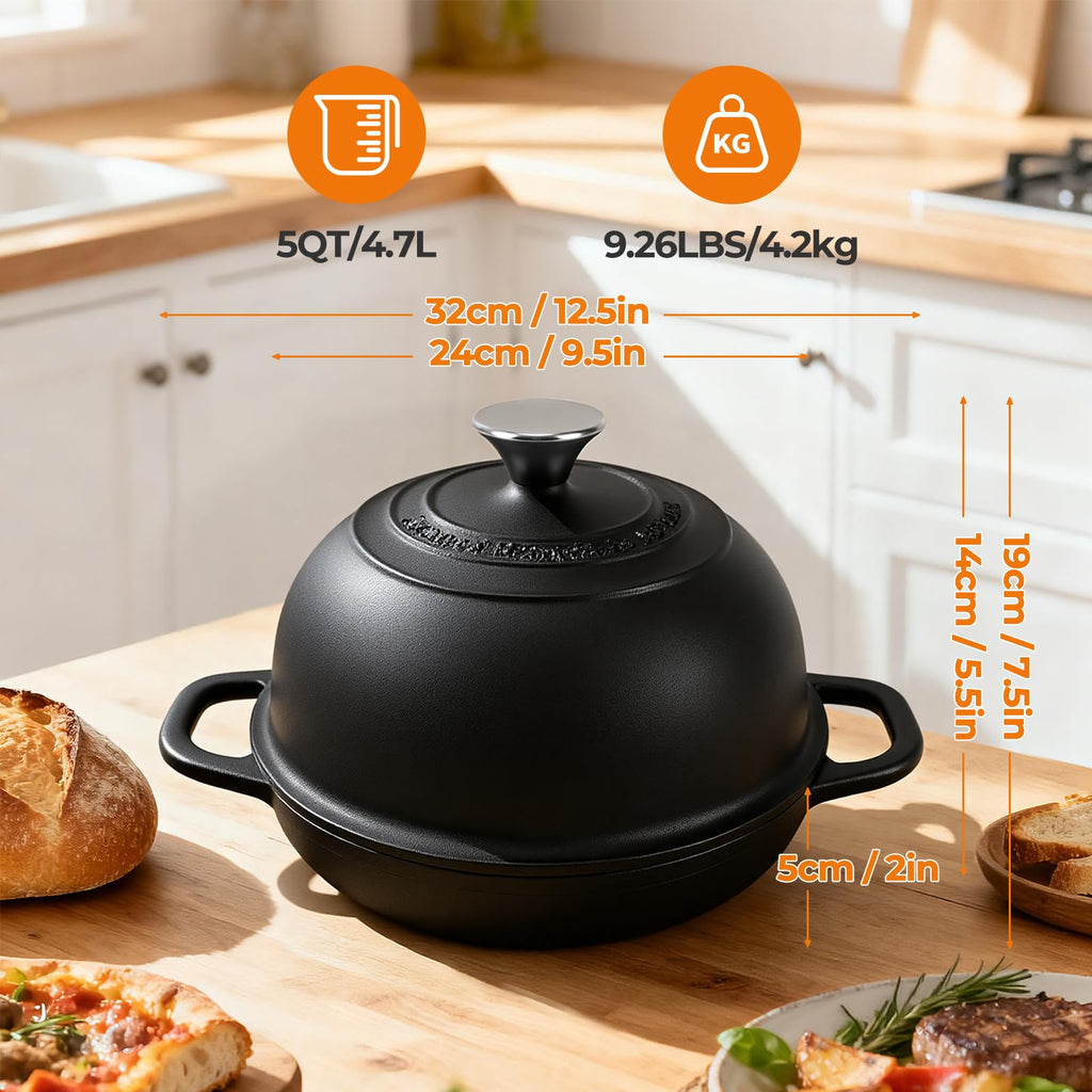 5QT Pre-Seasoned Cast Iron Dutch Oven For Bread Baking, Dutch Oven with Domed Lid, Sourdough Bread Baking Supplies