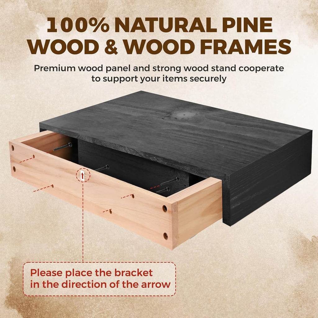 Floating Shelves, 17 x 7 Inch Fireplace Mantel, Set of 2, Black | Rustic Finish, Mounting Hardware Included, Easy