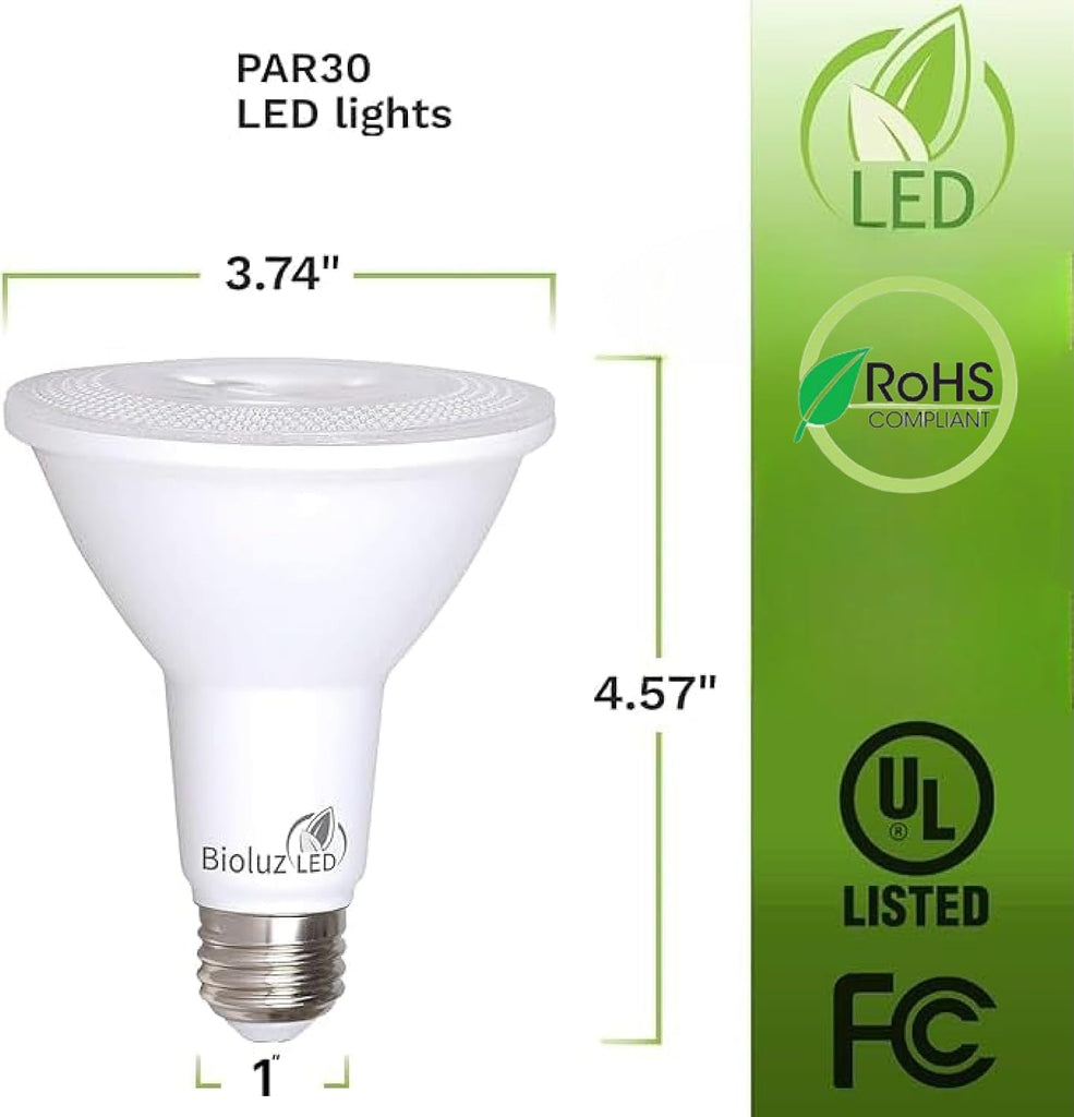 4 Pack PAR30 LED Bulbs Flood Light Indoor/Outdoor High CRI 75W Equivalent Using 11W Dimmable 3000K Soft White 850