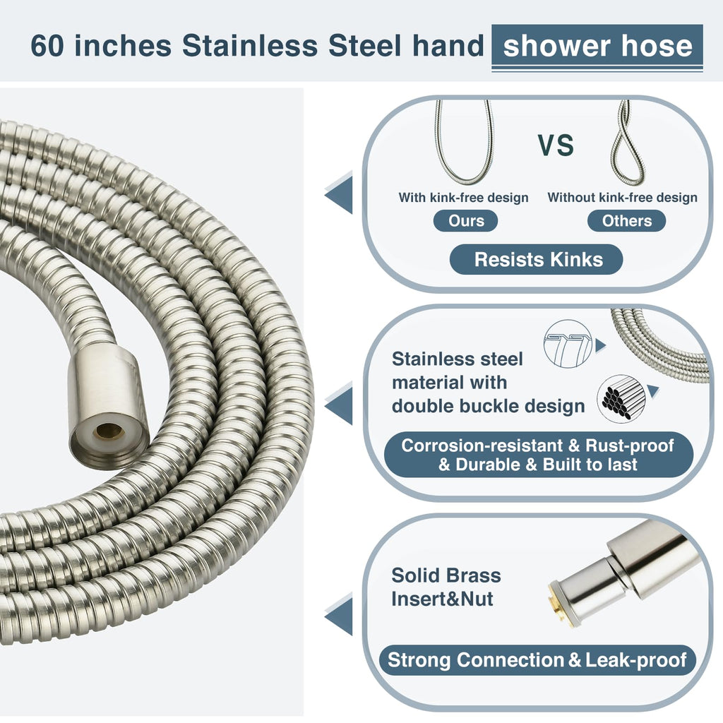 Handheld Shower Head Set High Pressure Hand Held Showerhead with 60 Inch Flexible Shower Hose and Adjustable Shower