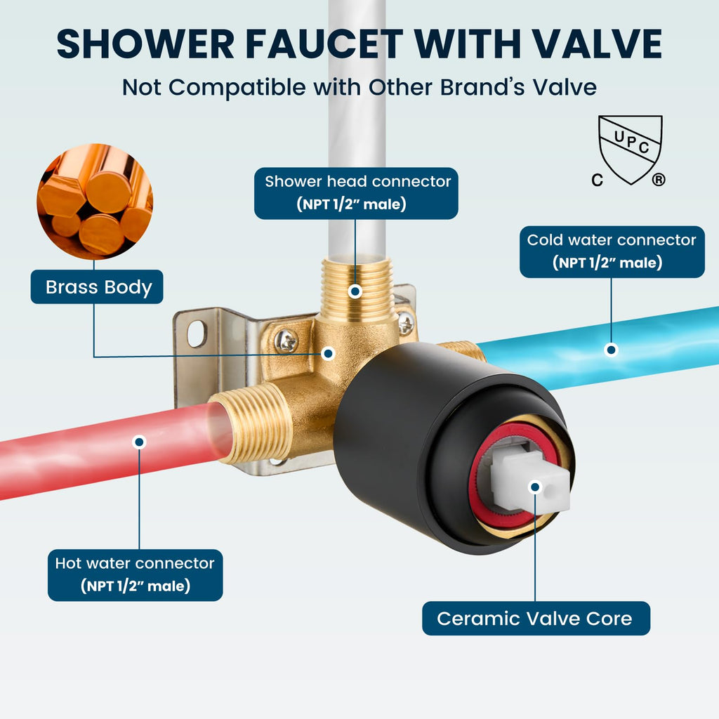 Shower Faucet Set with Valve 6 Mode Rain Head Matte Black