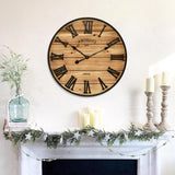 24 Inch Farmhouse Wall Clock - Antique Rustic Wood Finish, Silent Battery-Operated Timepiece with Stylish Decor