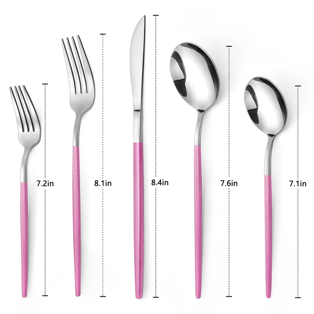 Mirror Silver Rosy Silverware Set, 20-Piece Stainless Steel Flatware Set, Satin Finish tableware Cutlery Set, Service