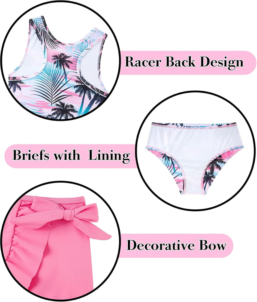 Girls Swimsuits 3 Piece Tankini Bathing Suit Set Cute Bikini Swimwear
