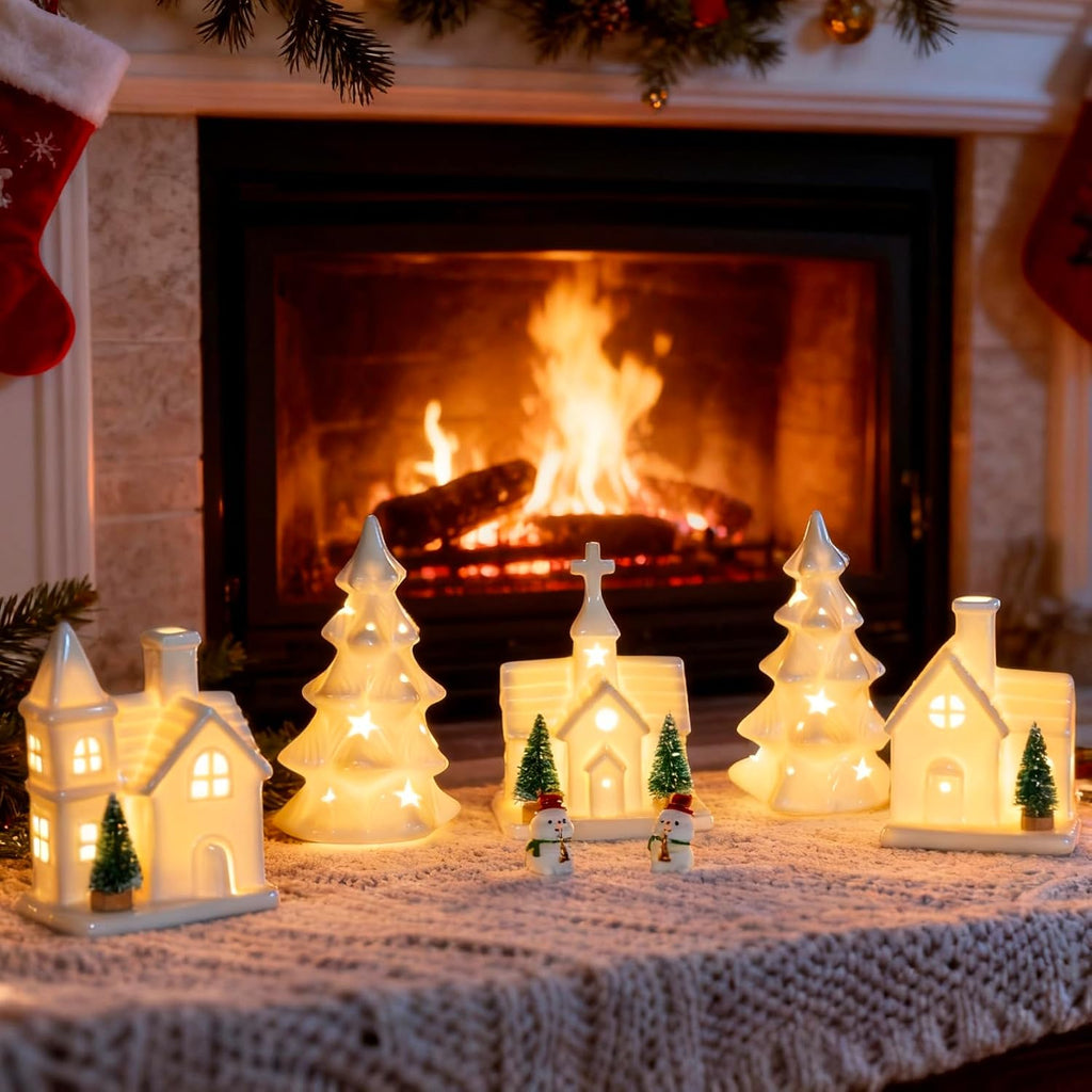 Christmas Decorations Indoor - 11 Pcs Ceramic Christmas Village Set