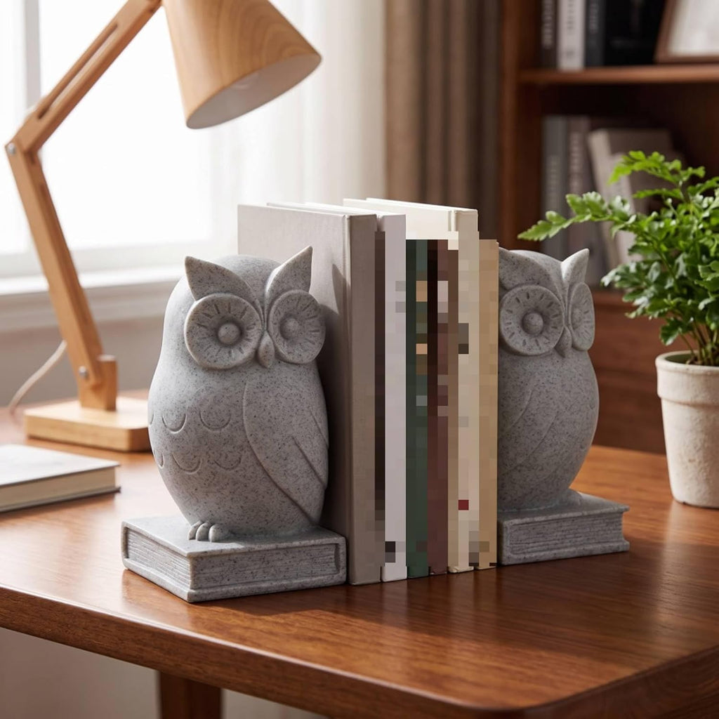 Bookends Sculptural Bookends with Rectangular Base Compact Bookend Holder for Readers, Bookshelf, Desk, Beige
