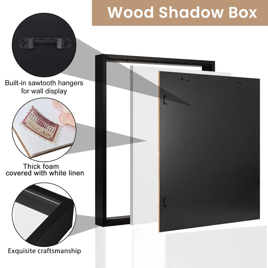 Large 16x20 Shadow Box Frame with Soft Linen Back - Memory Display Case, Shatterproof Plexiglass, 12 Push Pins