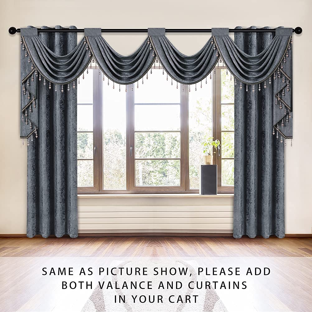 Grey Chenille Waterfall Valance 4 Hollow Swags Curtain Valance, Rod Pocket, 1 Panel