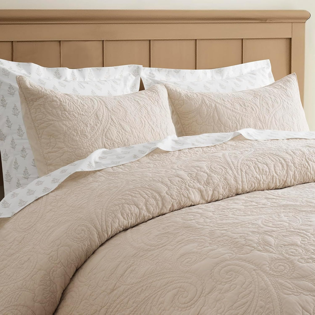 100% Cotton Paisley Quilt Set, King 3 Piece Set - Prewashed Lightweight Bedspread with 2 Shams, Soft & Breathable