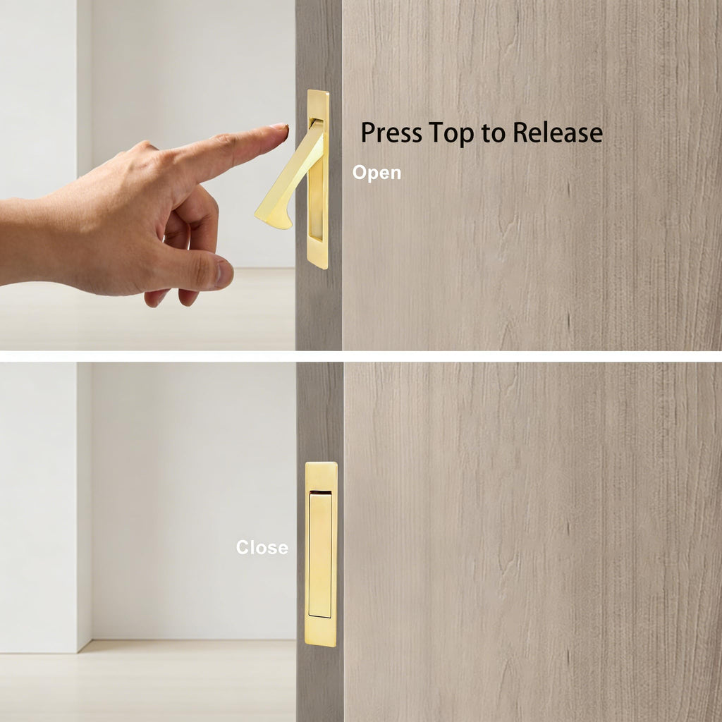 Pocket Door Handles Edge Pull,Flush Finger Hardware,Satin Brass,2