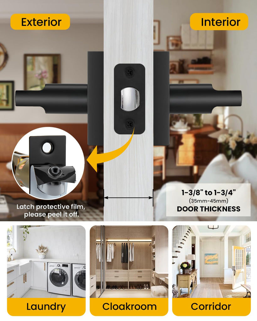 Matte Black Door Handles Passage, Closet & Hallway 5 Pack