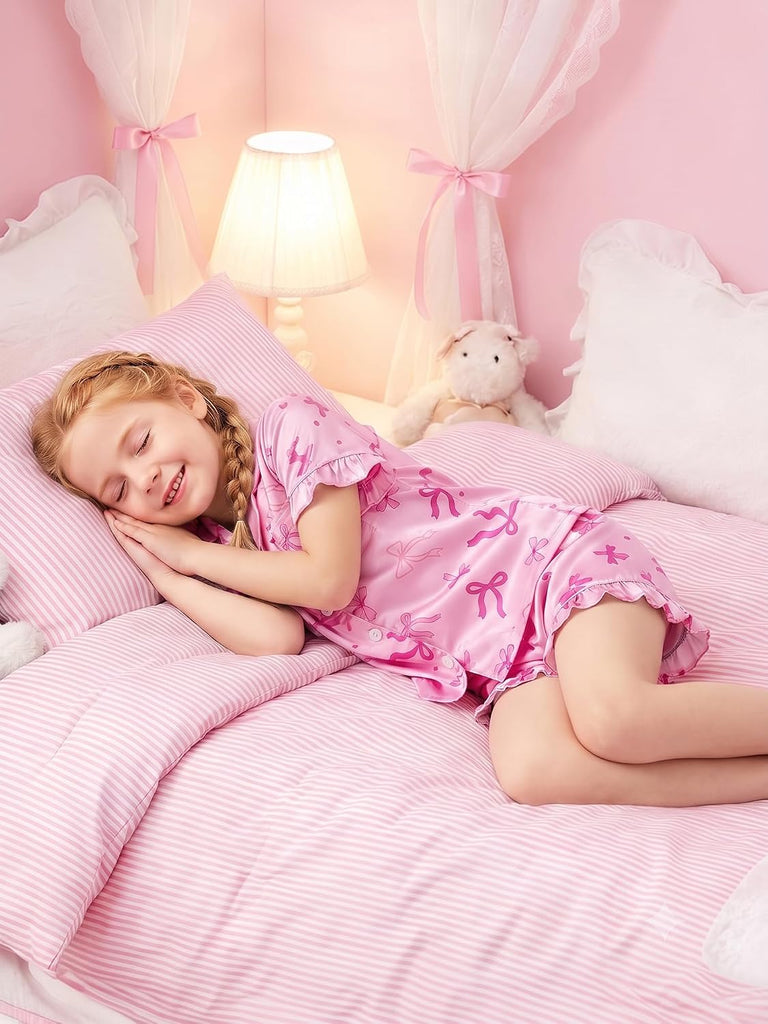 Girls Pajama Set 2 Piece Silk Satin Sleepwear for Toddlers Kids