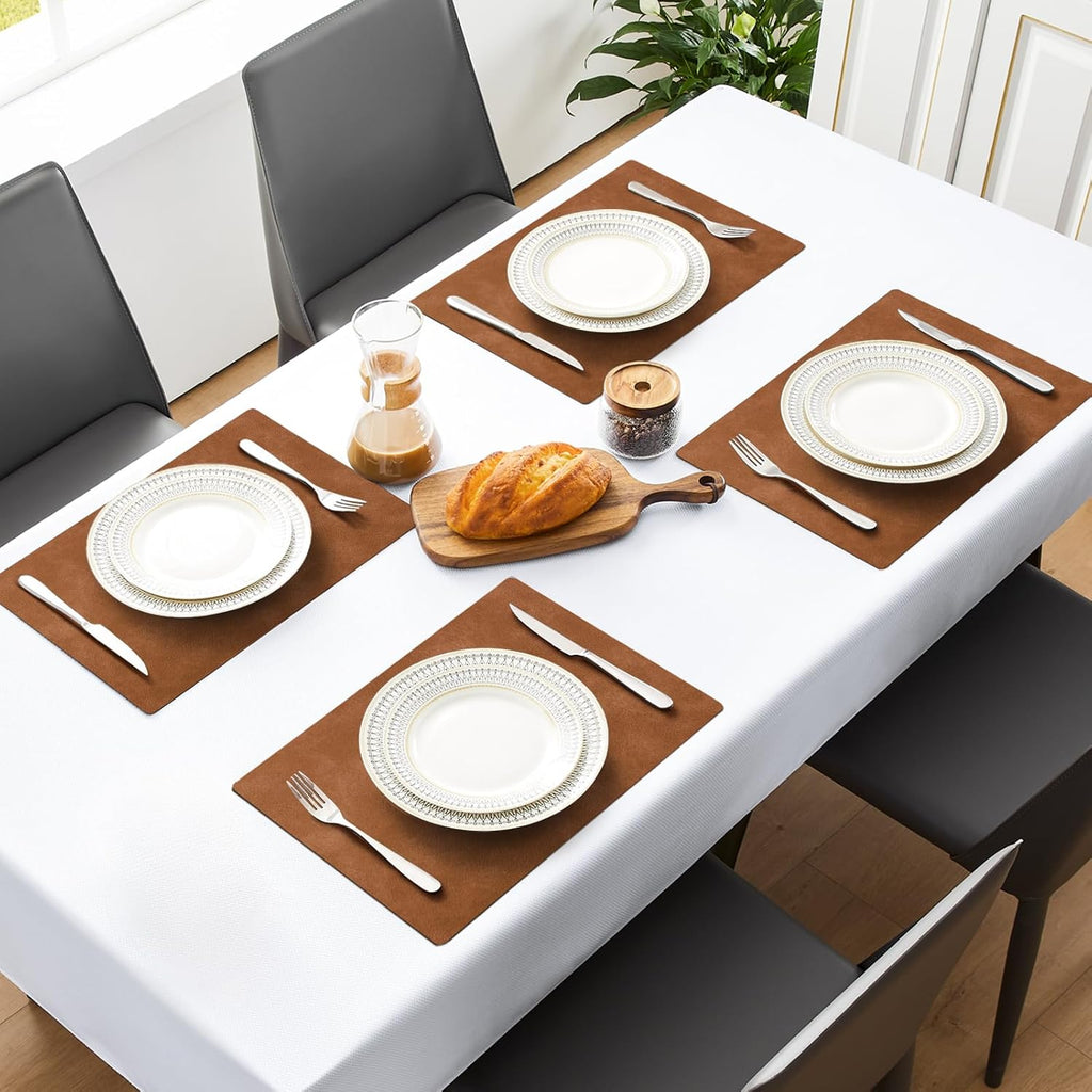 Vinyl Faux Leather Placemats, Reddish Brown - Set of 4