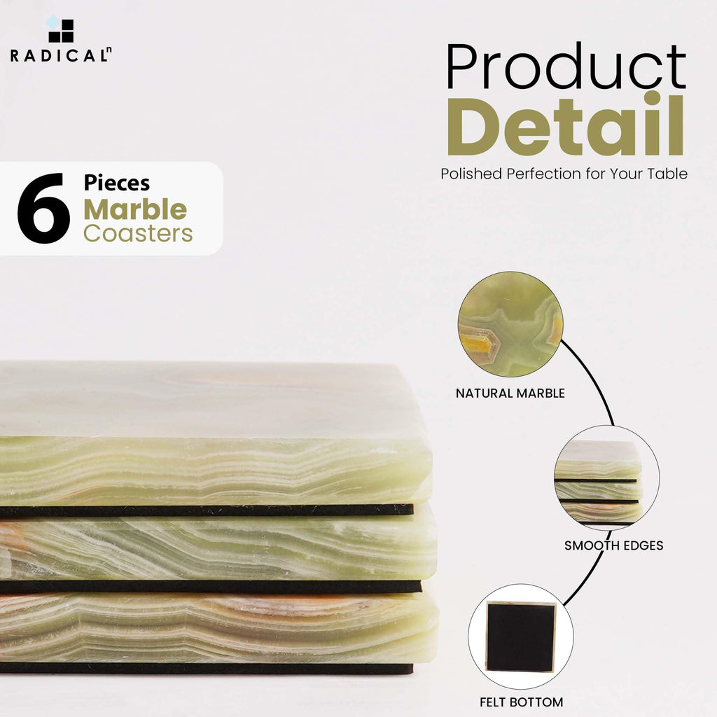 Marble Square Coasters Set of 6 - Green Onyx Drink Coasters
