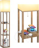 Modern Shelf Floor Lamp with Wireless Charger & Fast Charging USB Ports & Type C Port & 2 Power Outl