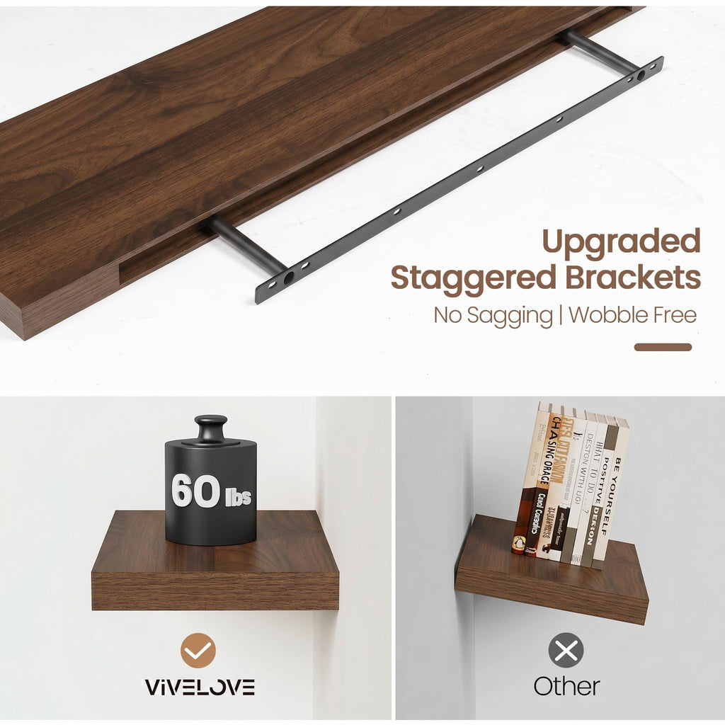 Floating Shelves 9 inch Deep 48"Long Set of 2, Walnut